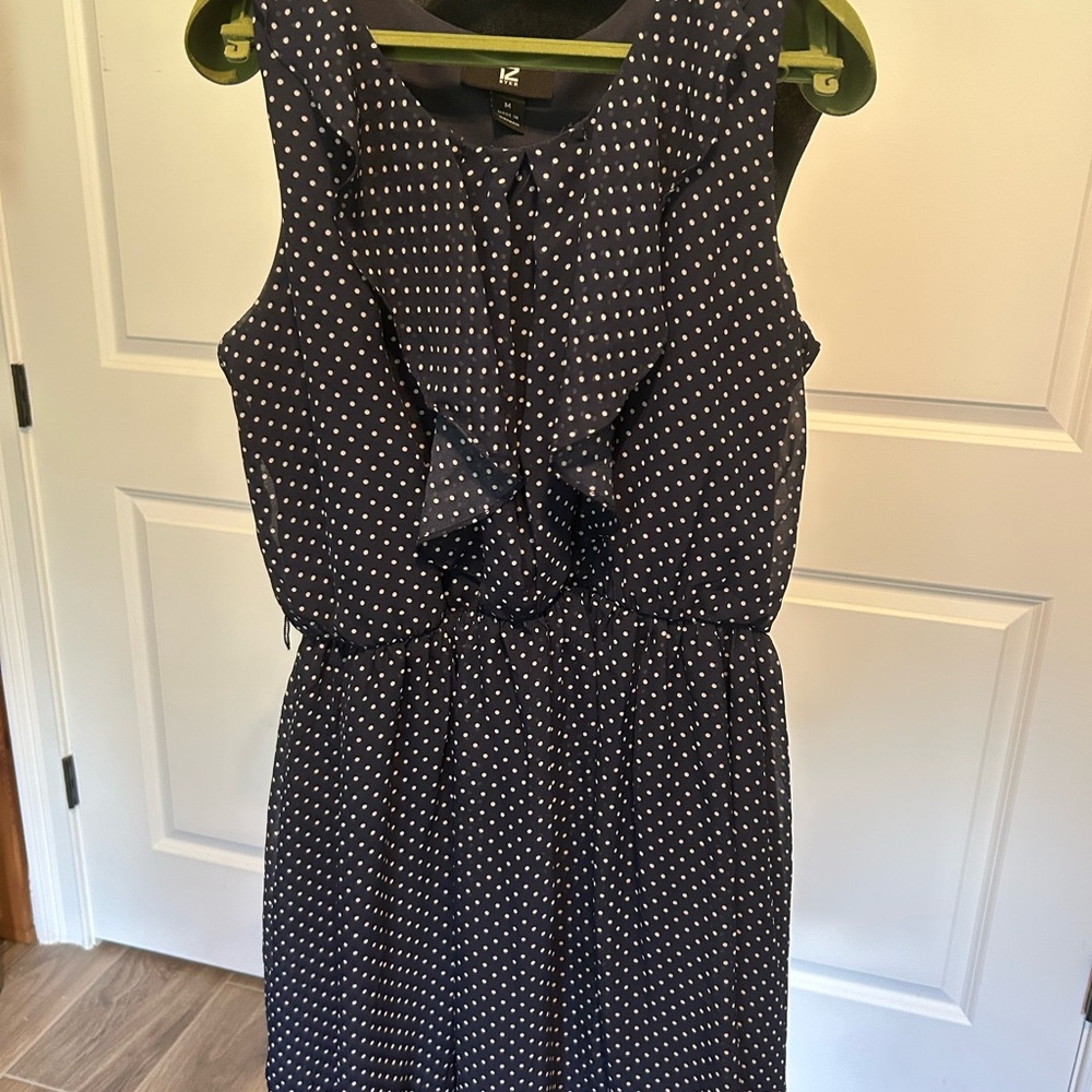 Dark Blue Polka Dot Midi Dress